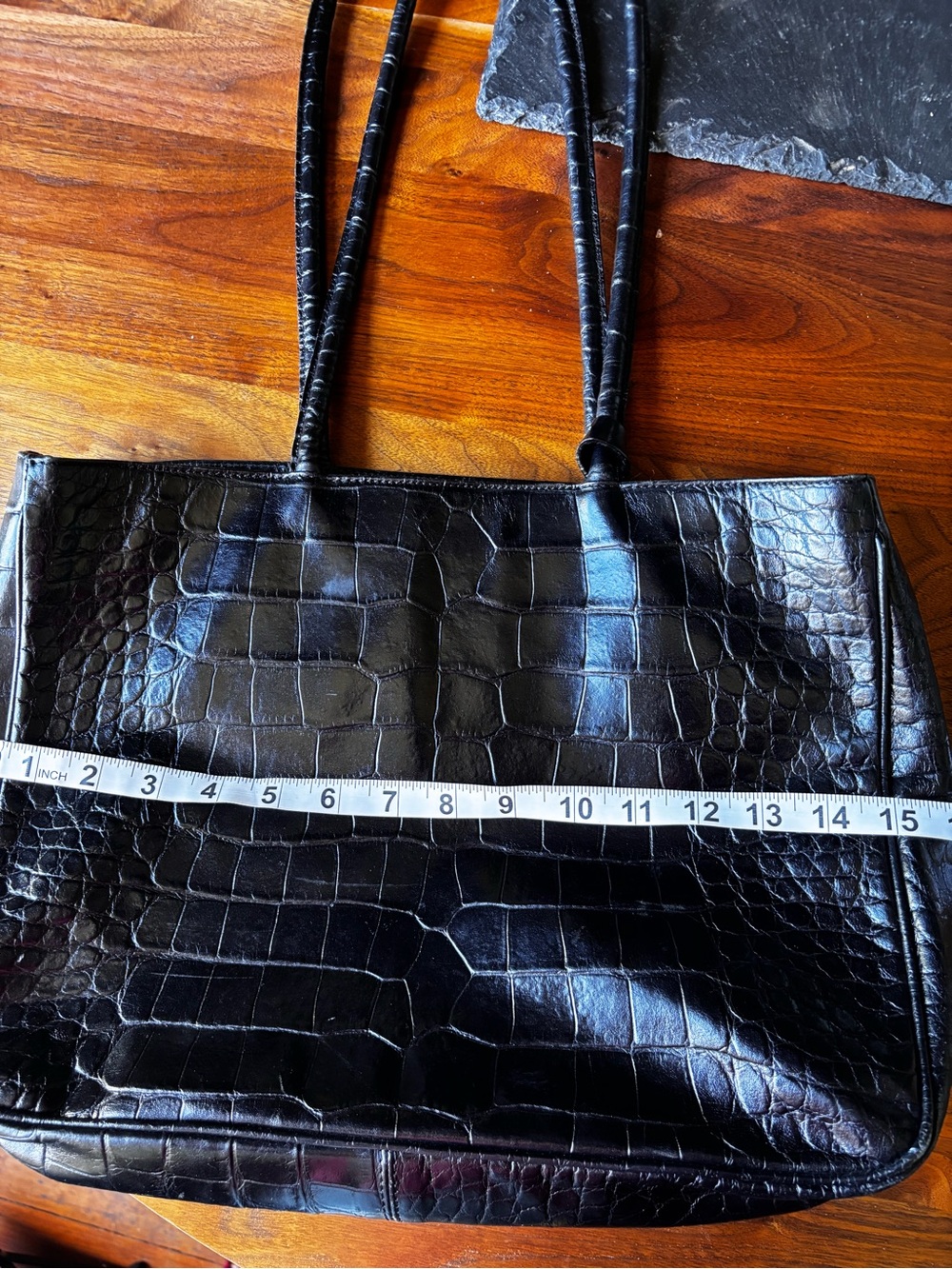 Furla Black Croc-Embossed Leather Tote with Silver Charm - Picture 10 of 12